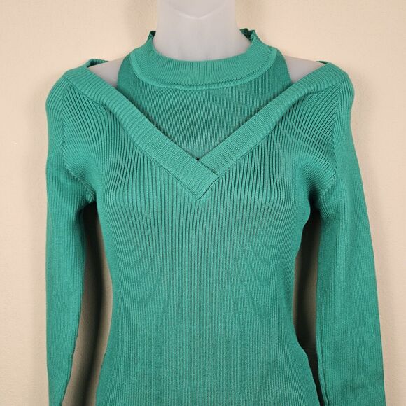 NUBU Studio Hungarian Dress Bodycon Ribbed Long Sleeve Cut Out Size Midi Stretch - Picture 12 of 14